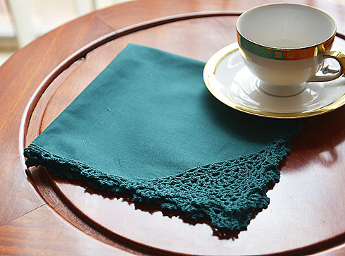 Festive Every Green color Crochet Napkin. Cotton. 17" napkin - Click Image to Close